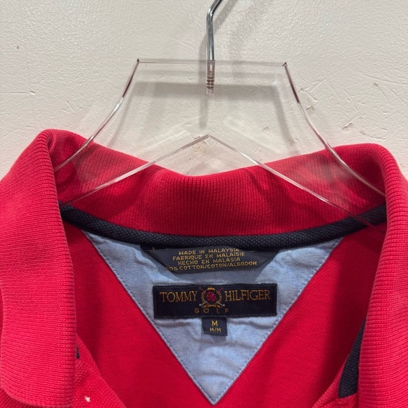 Vintage Tommy Hilfiger Gold Polo Shirt Short Sleeve Red Medium - Picture 3 of 6